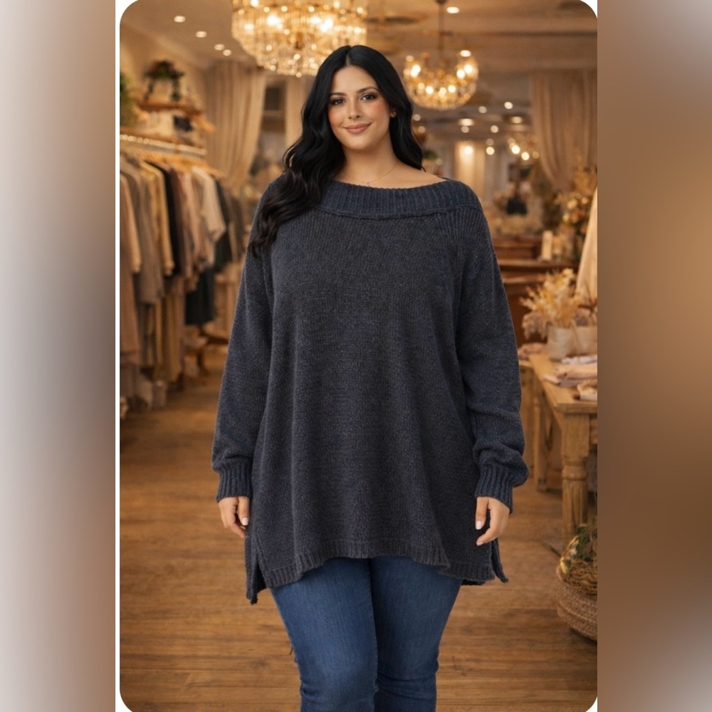 We The Free Charcoal Cowl Neck Sweater